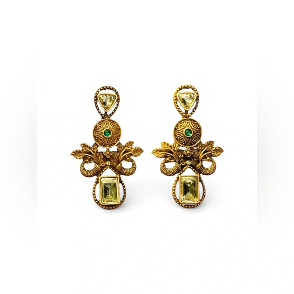 Vintage Medieval-Inspired Drop Earrings | Multicolor Gemstone Statement
